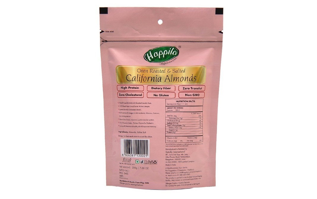 Happilo Oven Roasted & Salted California Almonds   Pack  200 grams